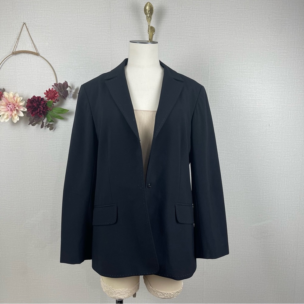 BCBGMaxAzria Womens Black Snap Button Closure Collar Stitch 100% Wool Blazer 8
